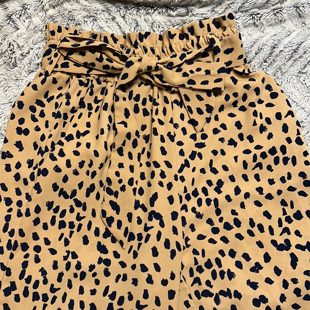 Womens High Waisted Leopard Print Palazzo Pants Belted Wide Leg Long w/ Pockets